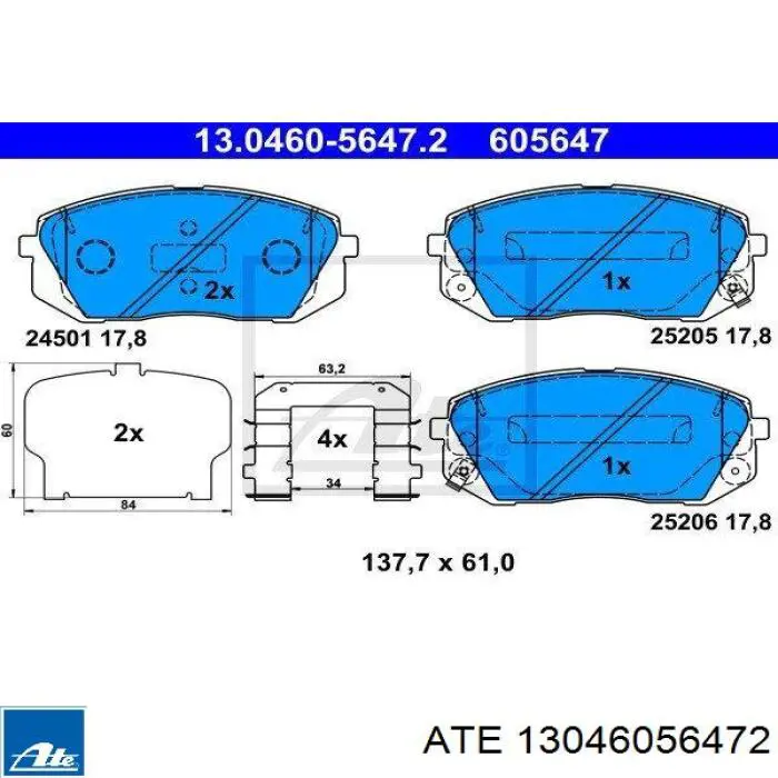 Колодки гальмівні передні, дискові 13046056472 ATE
