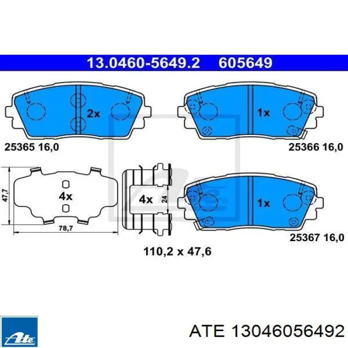 Колодки гальмівні передні, дискові 13046056492 ATE