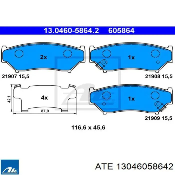 Колодки гальмівні передні, дискові 13046058642 ATE