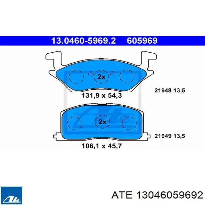 Колодки гальмівні передні, дискові 13046059692 ATE