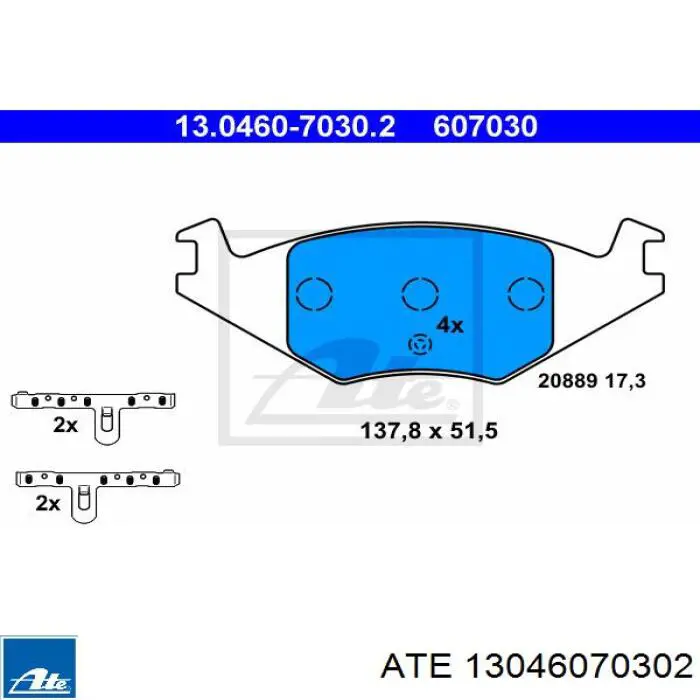 Колодки гальмівні передні, дискові 13046070302 ATE