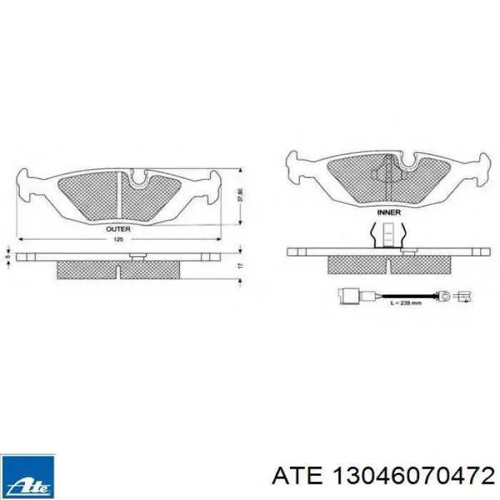 Задні гальмівні колодки ATE 13046070472 ціна, від 13.21 USD