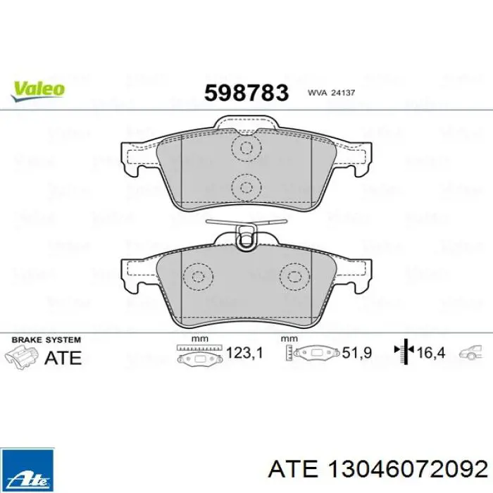 Задні гальмівні колодки ATE 13046072092 ціна, від 30.47 USD