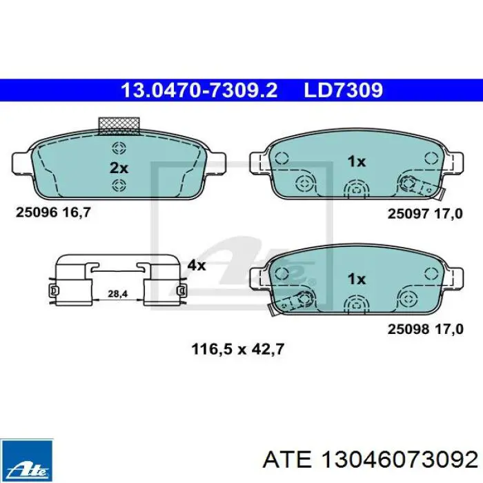 Задні гальмівні колодки ATE 13046073092 ціна, від 20.25 USD