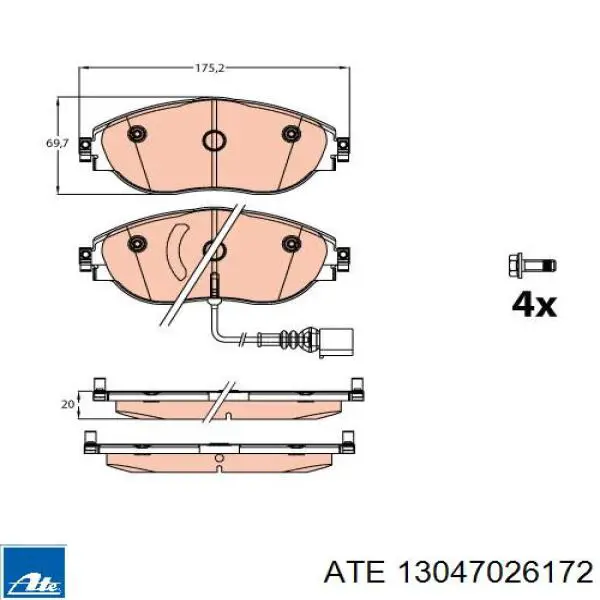 Передні тормозні колодки 13047026172 ATE