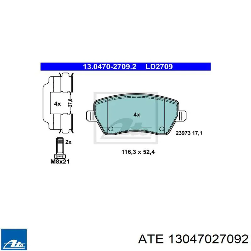 Гальмівні колодки ATE 13047027092 ціна, від 20.91 USD