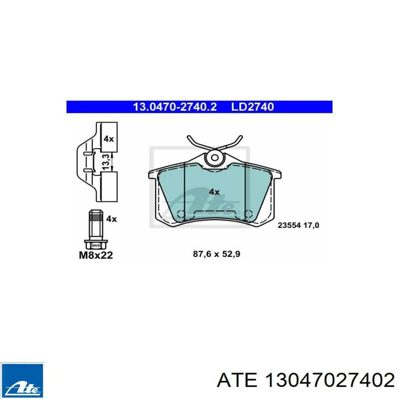 Задні гальмівні колодки ATE 13047027402 ціна, від 20.97 USD