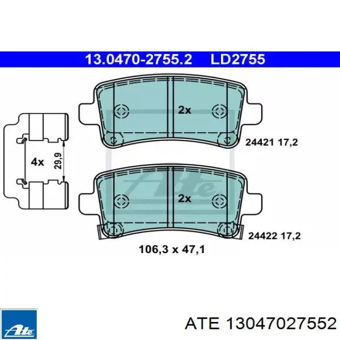Задні гальмівні колодки ATE 13047027552 ціна, від 23.20 USD