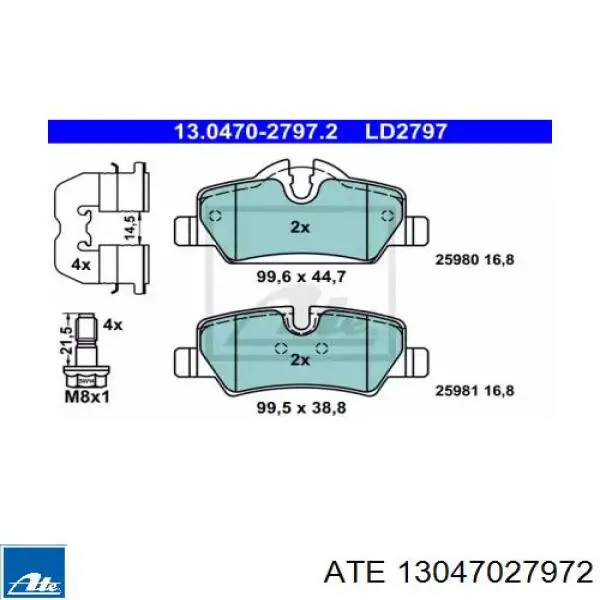 Задні гальмівні колодки ATE 13047027972 ціна, від 49.35 USD