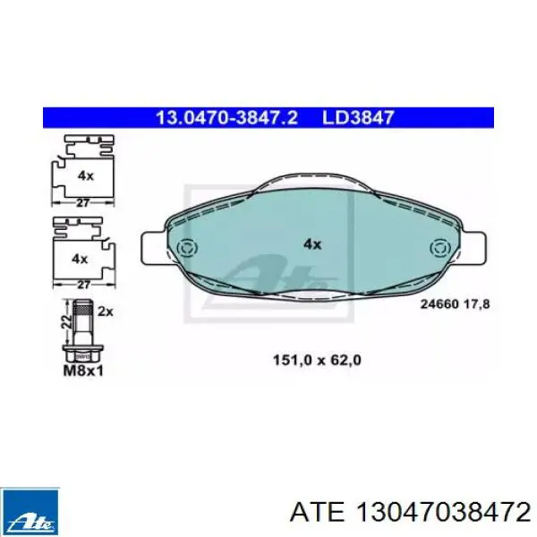Передні тормозні колодки 13047038472 ATE