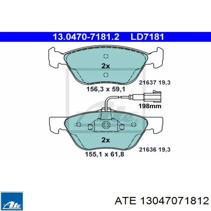 Колодки гальмівні передні, дискові 13047071812 ATE