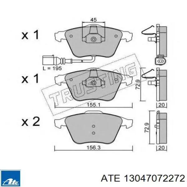 Гальмівні колодки ATE 13047072272 ціна, від 38.75 USD