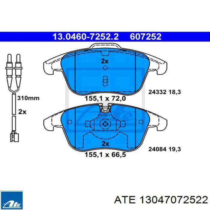 Передні тормозні колодки 13047072522 ATE
