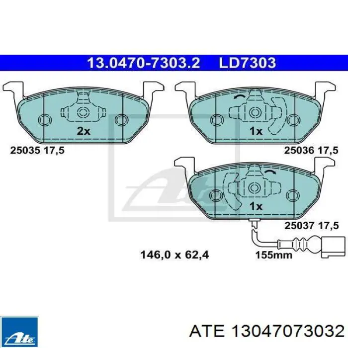 Колодки гальмівні передні, дискові 13047073032 ATE