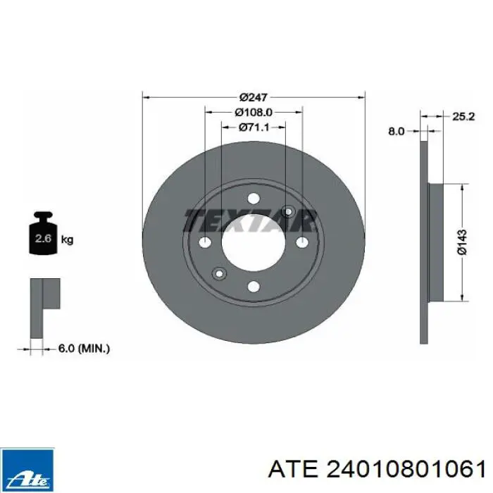 24010801061 ATE диск гальмівний задній
