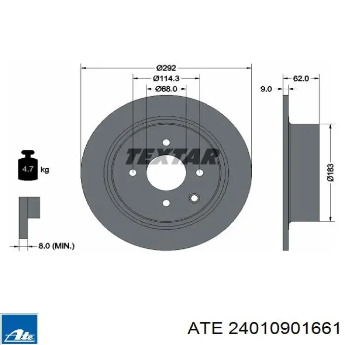 Диск гальмівний задній ATE 24010901661