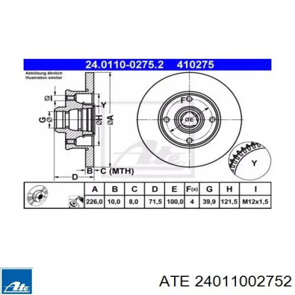Диск гальмівний задній 24011002752 ATE