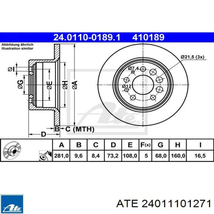 Задні дискові гальма ATE 24011101271 ціна, від 62.15 USD
