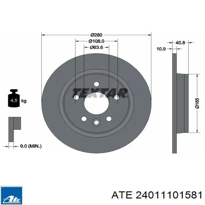 Задні дискові гальма ATE 24011101581 ціна, від 40.29 USD