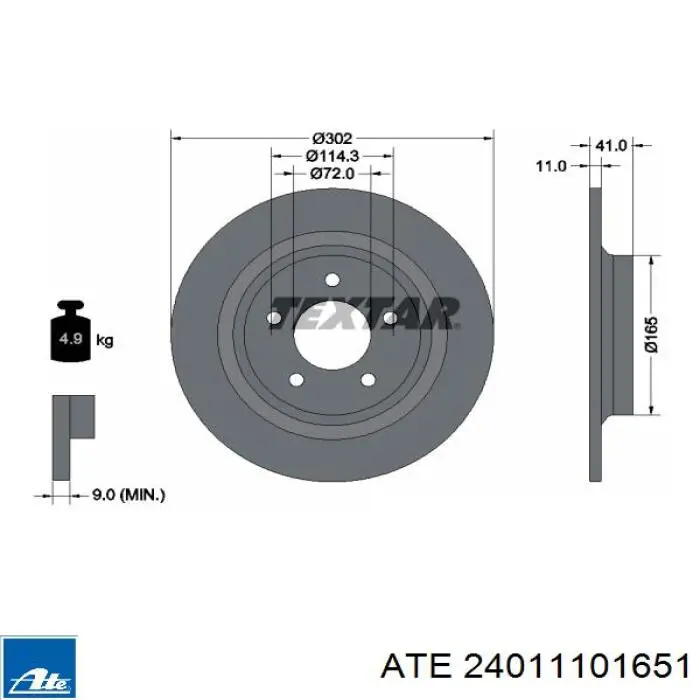 24011101651 ATE диск гальмівний задній