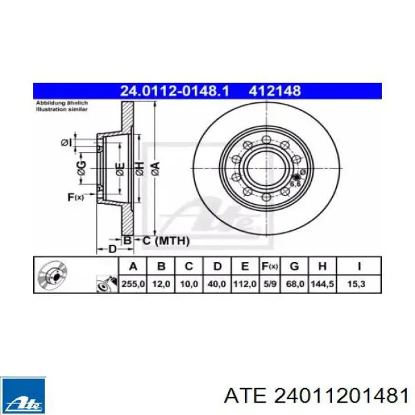 24011201481 ATE диск гальмівний задній