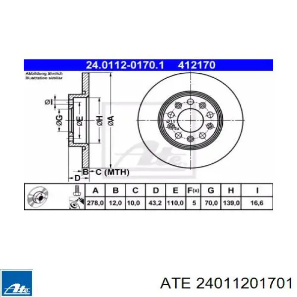 24011201701 ATE диск гальмівний задній