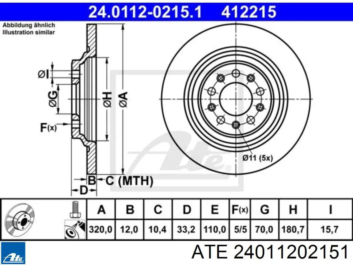 Диск гальмівний задній 24011202151 ATE