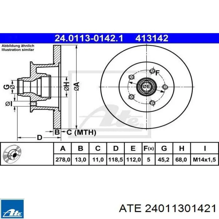 Диск гальмівний передній 24011301421 ATE