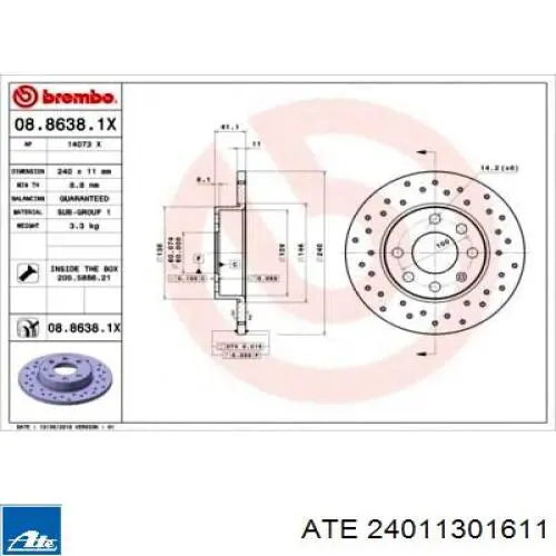 Диск переднього гальма ATE 24011301611 ціна, від 22.17 USD