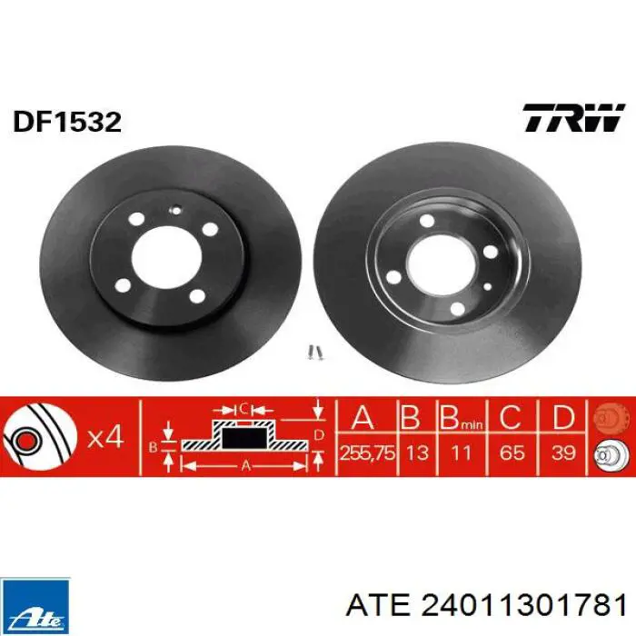 Диск переднього гальма ATE 24011301781 ціна, від 27.38 USD