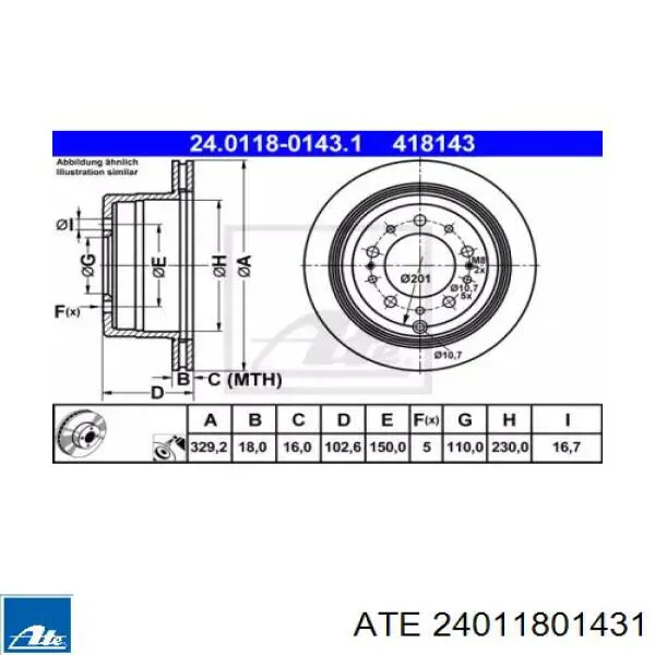 Диск гальмівний задній 24011801431 ATE