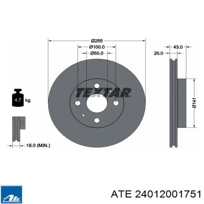 Диск переднього гальма ATE 24012001751 ціна, від 29.11 USD