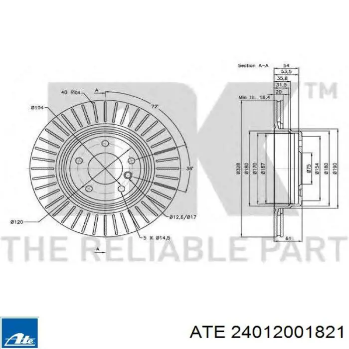 Диск гальмівний задній 24012001821 ATE