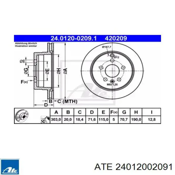 Диск гальмівний задній 24012002091 ATE