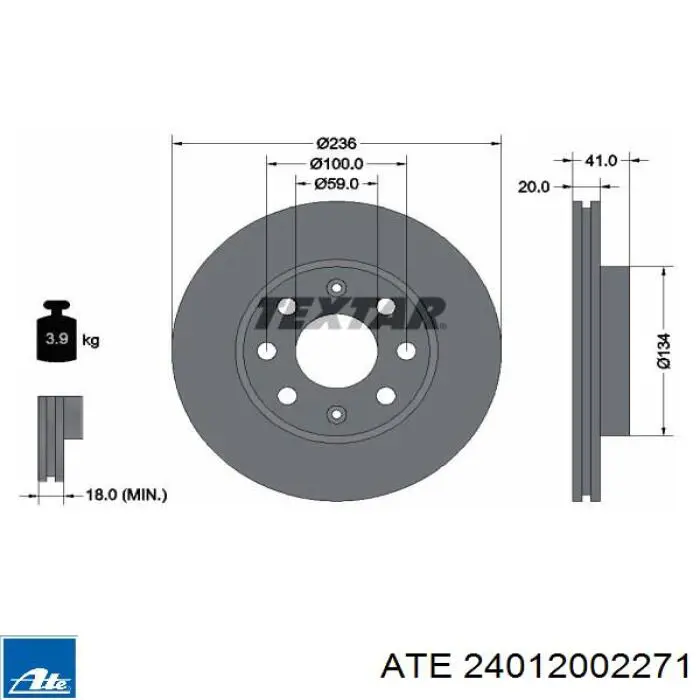 Диск переднього гальма ATE 24012002271 ціна, від 23.73 USD
