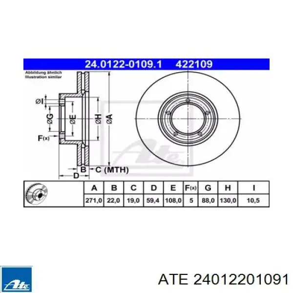 Диск переднього гальма ATE 24012201091 ціна, від 36.92 USD