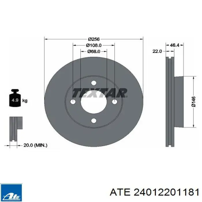 Диск переднього гальма ATE 24012201181 ціна, від 31.81 USD