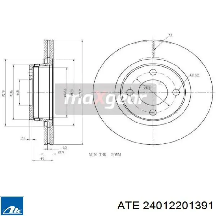 Диск переднього гальма ATE 24012201391 ціна, від 44.04 USD