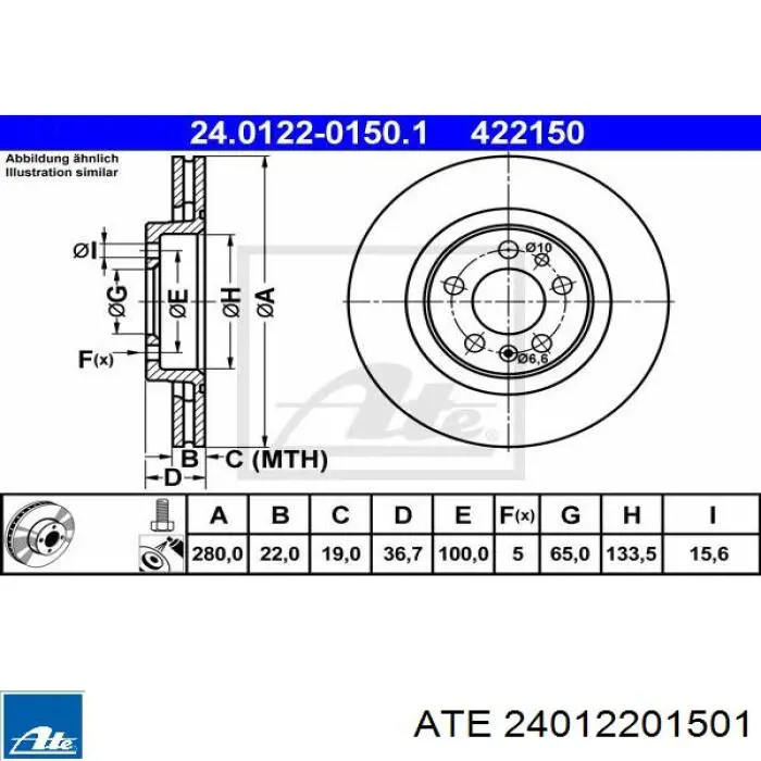Диск переднього гальма ATE 24012201501 ціна, від 44.91 USD