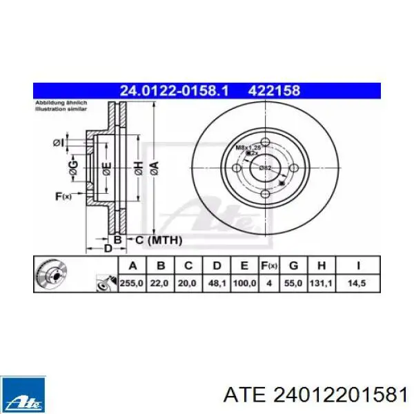 Диск переднього гальма ATE 24012201581 ціна, від 29.96 USD