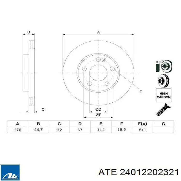 Диск переднього гальма ATE 24012202321 ціна, від 49.29 USD