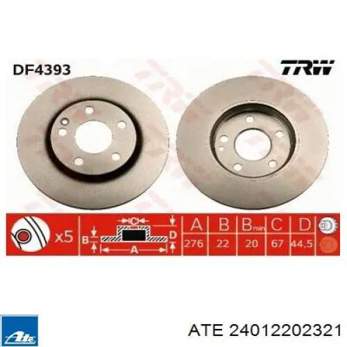 Диск переднього гальма ATE 24012202321 ціна, від 49.29 USD