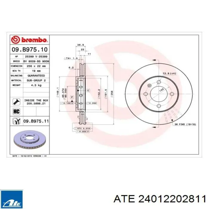 Диск переднього гальма ATE 24012202811 ціна, від 41.62 USD