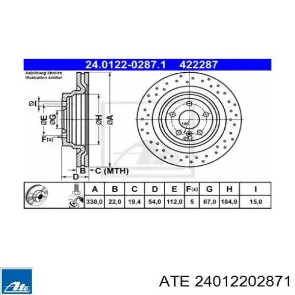 Диск гальмівний задній 24012202871 ATE