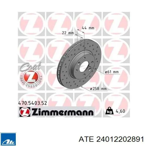 Диск переднього гальма ATE 24012202891 ціна, від 44.77 USD