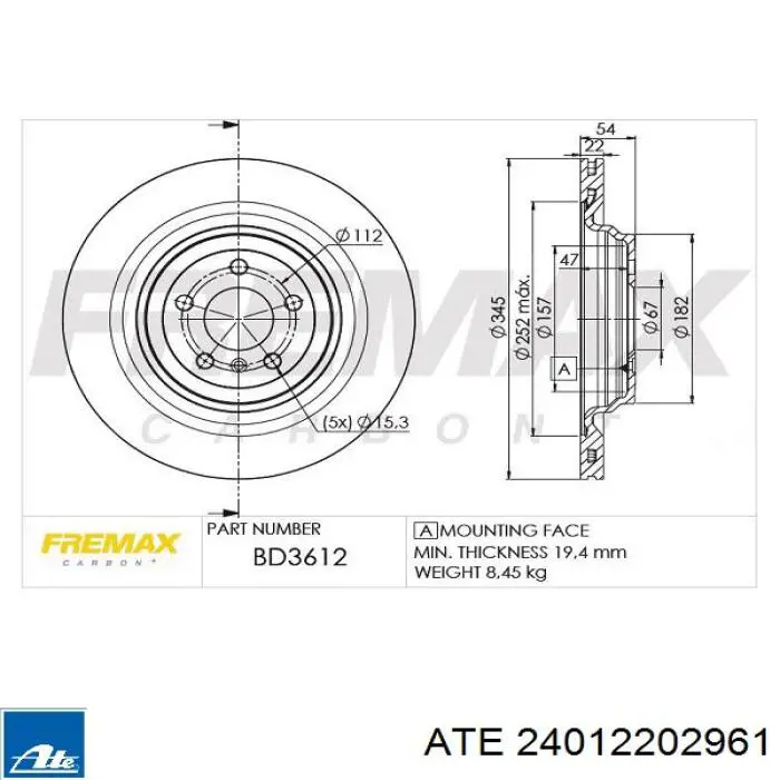 Задні дискові гальма ATE 24012202961 ціна, від 109.54 USD