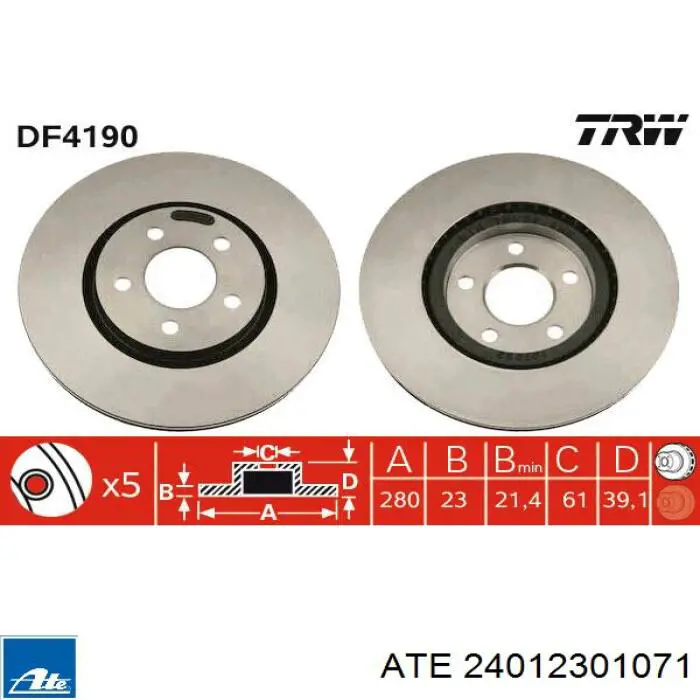 Диск переднього гальма ATE 24012301071 ціна, від 45.49 USD