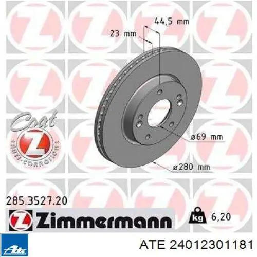 Диск переднього гальма ATE 24012301181 ціна, від 37.40 USD