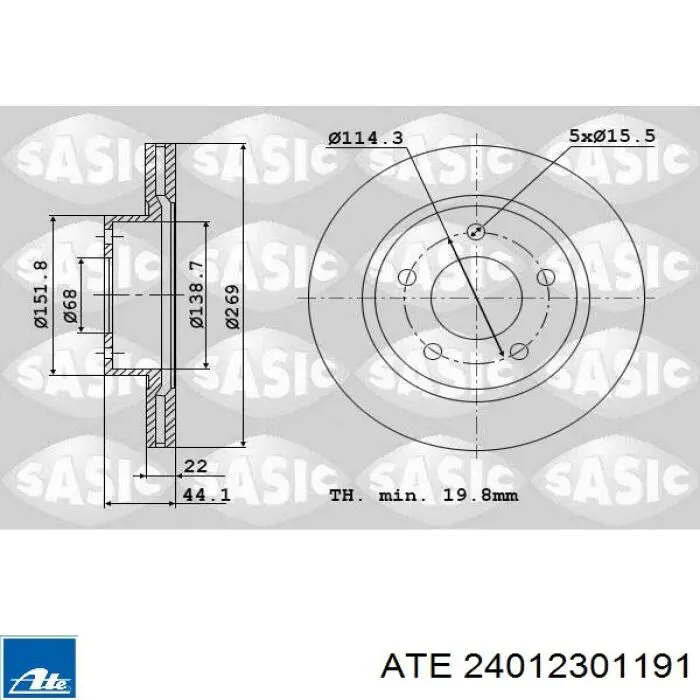 Диск переднього гальма ATE 24012301191 ціна, від 45.49 USD