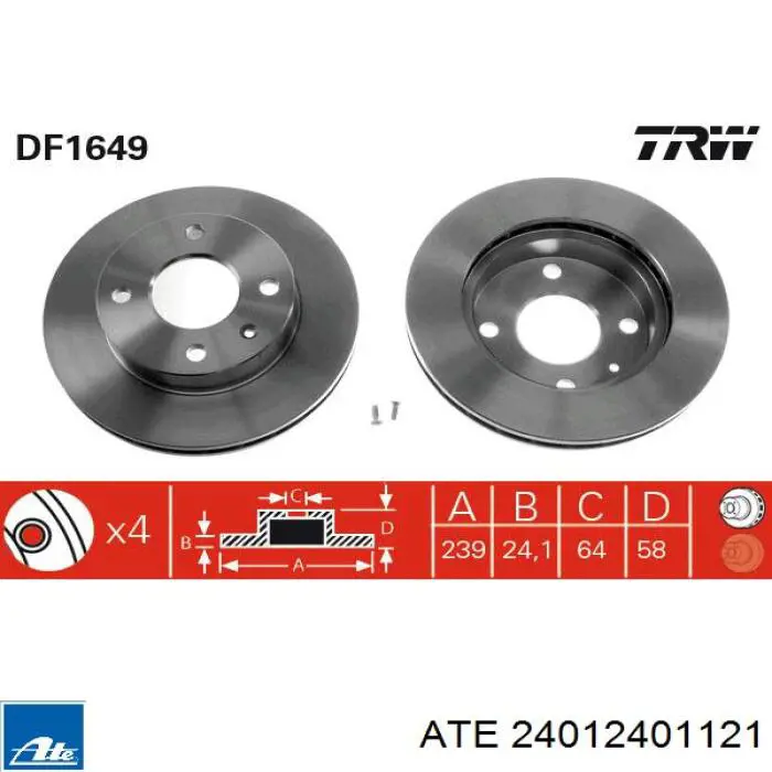 Диск переднього гальма ATE 24012401121 ціна, від 28.20 USD